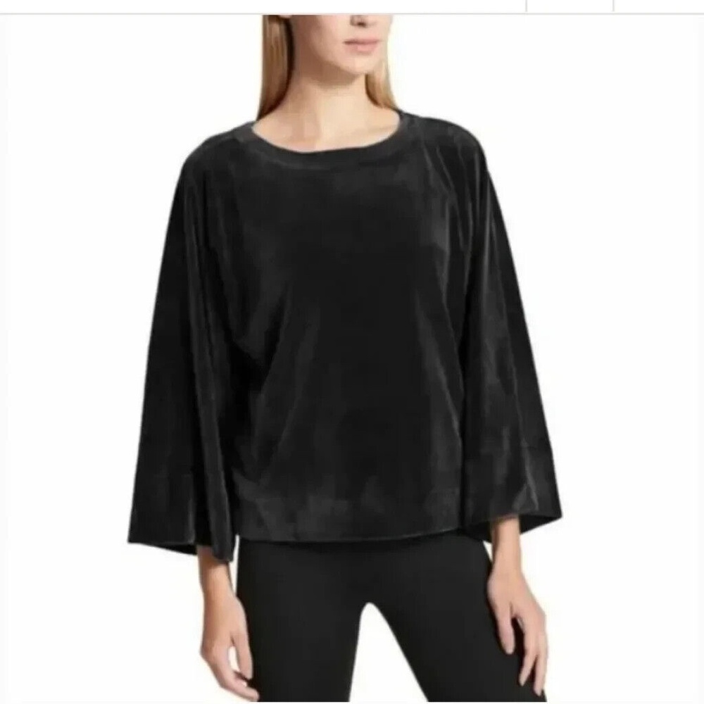 DKNY Sport Velvet Velour Wide Length Sleeves Black Size Small